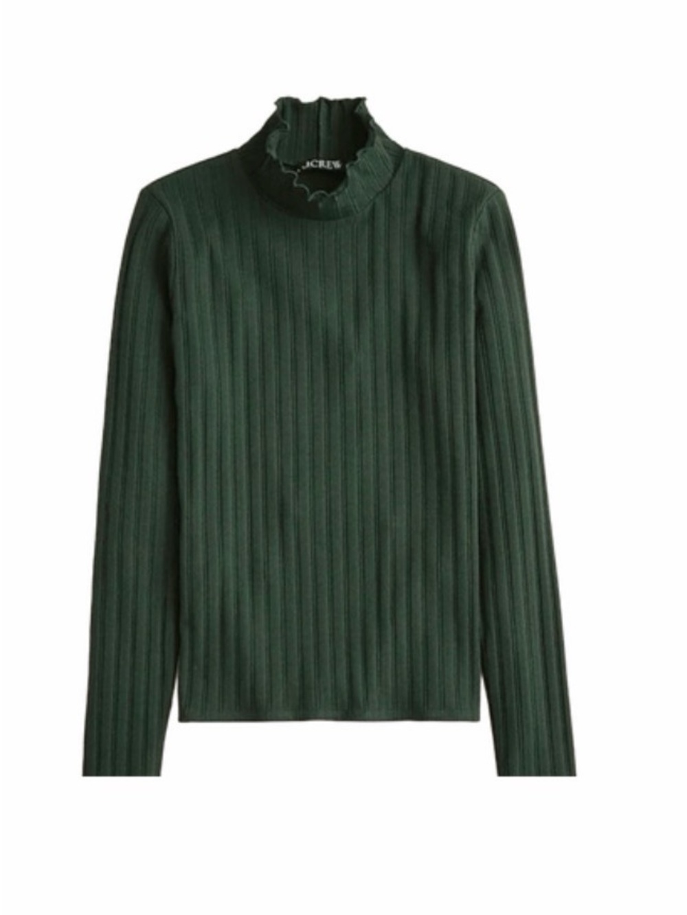 J. Crew Dark Green Ribbed Ruffle Mock Neck Tee